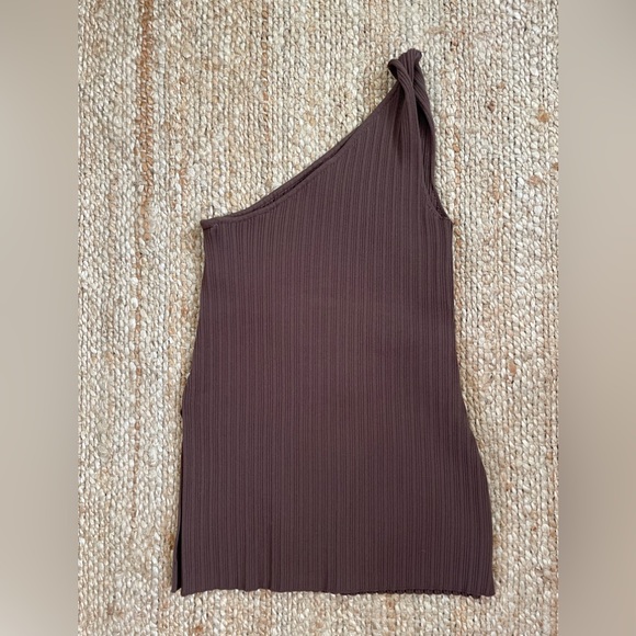 SIR THE LABEL Sylvie One Shoulder Asymmetrical Top Ribbed Chocolate Brown Size 4 - Picture 6 of 13